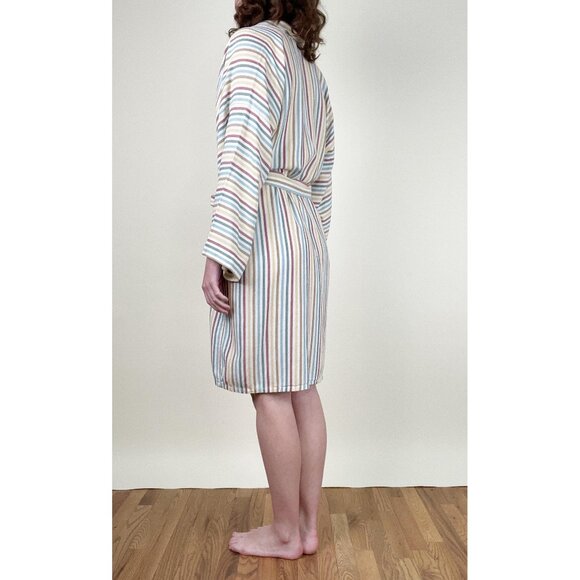 Vintage Rainbow Striped Robe Duster Cardigan Light House Coat Jacket PJs Pajamas - Picture 3 of 10